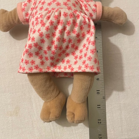 Manhattan Toy Company Stella Baby Doll Plush Toy Brown Girl Pink Flower Dress - Picture 4 of 5